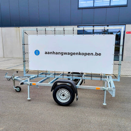 Reclamewagen 2-1 - enkelas - kader 300x150cm - extra brede basis - met 4 stelpoten - 750kg