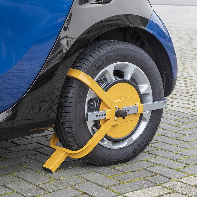 Wielklem - geel - wielen 13 tot 16 inch - met stalen schijf BOL