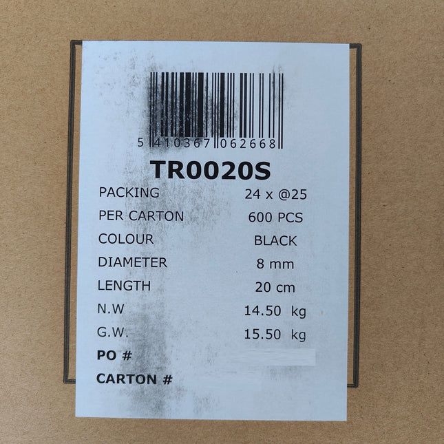 Elastiek - rubber - 20 cm - met S-haak - SUPER bulk 600 stuks