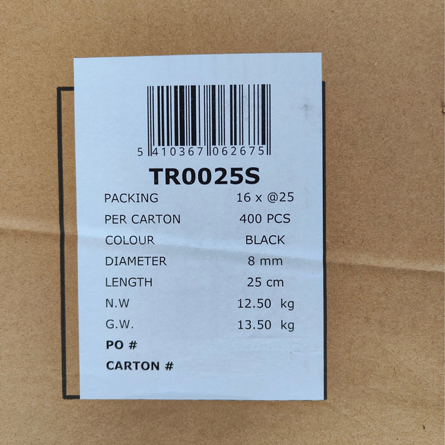 Elastiek - rubber - 25 cm - met S-haak - SUPER bulk 400 stuks