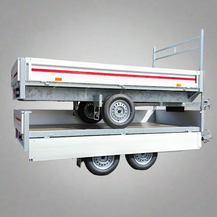 VDM Trailers remorque plateau enkelas dubbelas model bbwo met aluminium borden 30cm hoog op elkaar gestapeld