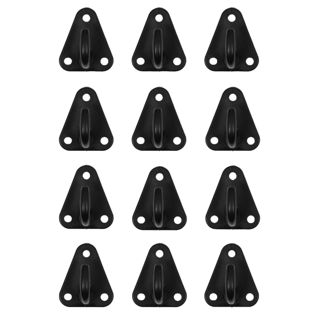 Zwarte plastic haak voor montage op aanhangwagens om een afdekzeil of aanhangwagennet vast te haken. Er zijn 3 gaten voorzien voor montage met schroeven.