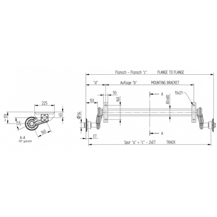 Torsion axle - 1050 KG - VG10-M - 125cm - 25°