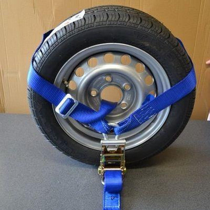 Lashing strap for car transporter - Y-model - 200cm - 50mm - with ratchet - BLUE