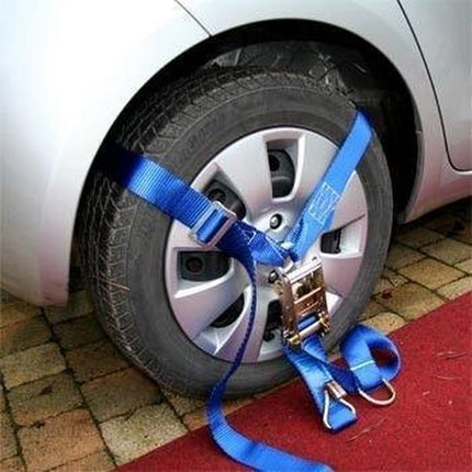 Lashing strap for car transporter - Y-model - 200cm - 50mm - with ratchet - BLUE