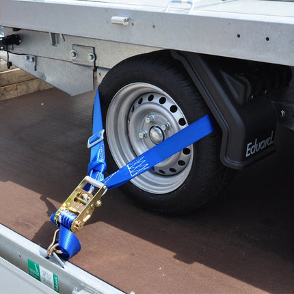 Lashing strap for car transporter - Y-model - 200cm - 50mm - with ratchet - BLUE