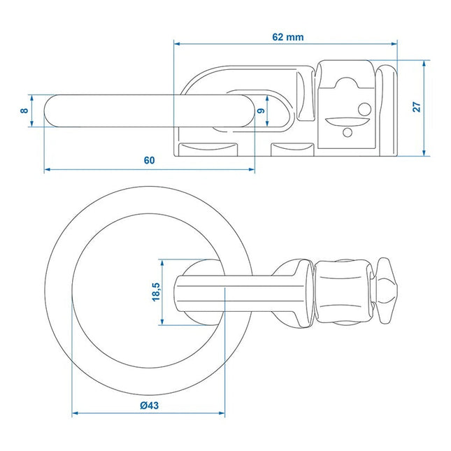 Stud fitting - dubbel - met ring rond - voor bindrails