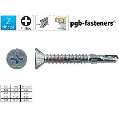 Zelfborende schroef - vleugelteks - 6,3 x 38mm - per stuk