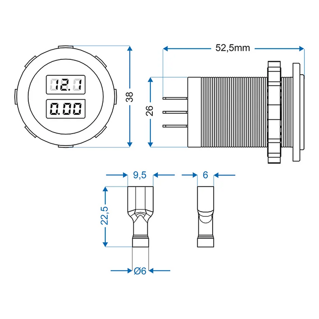 Volt-amperemeter - digitaal - 6-30V - 0-10A