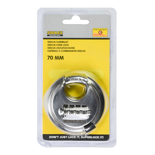 Cijferslot rond merk Stahlex met 4-cijfer combinatie gehard roestvrij staal. Dit slot maakt onderdeel uit van de Superlock series van Stahlex.