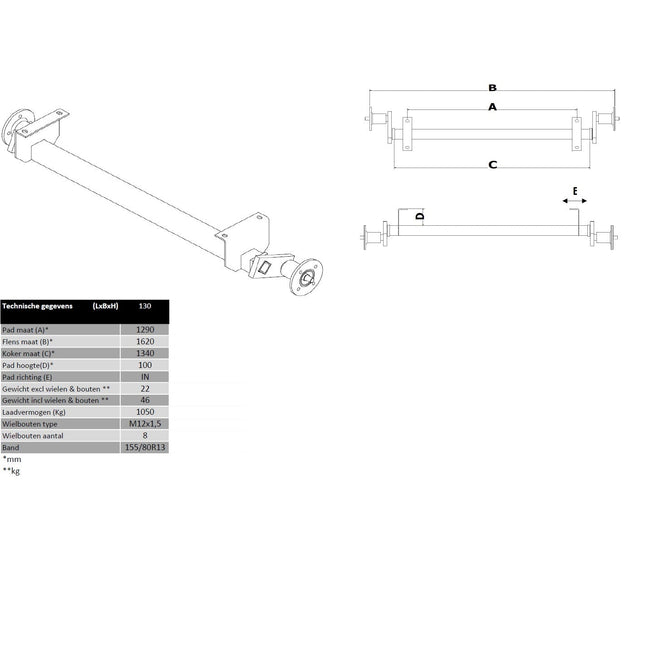Torsieas - 1050kg - model 130cm - VDM Trailers - model 2024 (Knott)